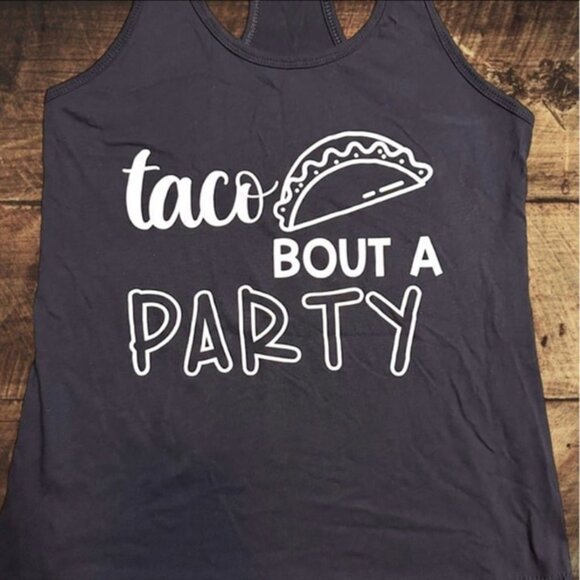 " Taco 'Bout a Party " Black Women's Graphic Sleeveless Racer Back Tank Top L - Picture 3 of 7